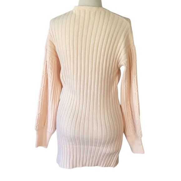 NWT CUPSHE Lt Blush Pink Cable Knit Sweater Mini Dress Women’s Medium - Picture 4 of 10